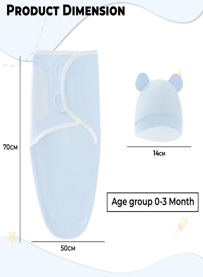 BEMBIKA Baby Swaddle Wraps - Soft Cotton Swaddle Wrap, Muslin Hooded Swaddle Wrap for Newborns - Comfortable, Breathable, and Safe Set Of 2 - (Blue Plain) - Image 3