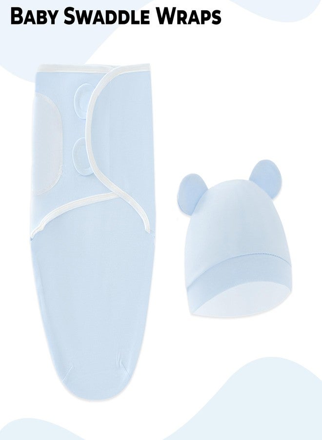 BEMBIKA Baby Swaddle Wraps - Soft Cotton Swaddle Wrap, Muslin Hooded Swaddle Wrap for Newborns - Comfortable, Breathable, and Safe Set Of 2 - (Blue Plain) - Image 2