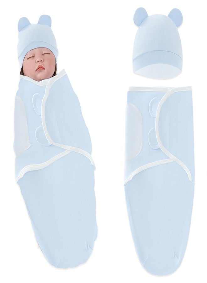 BEMBIKA Baby Swaddle Wraps - Soft Cotton Swaddle Wrap, Muslin Hooded Swaddle Wrap for Newborns - Comfortable, Breathable, and Safe Set Of 2 - (Blue Plain) - Image 1