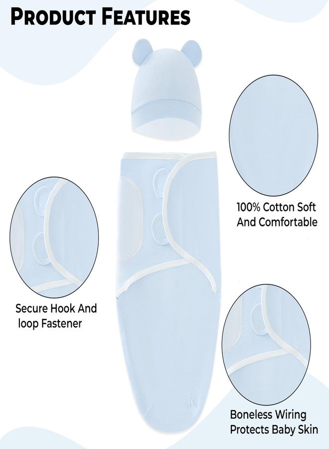 BEMBIKA Baby Swaddle Wraps - Soft Cotton Swaddle Wrap, Muslin Hooded Swaddle Wrap for Newborns - Comfortable, Breathable, and Safe Set Of 2 - (Blue Plain) - Image 4