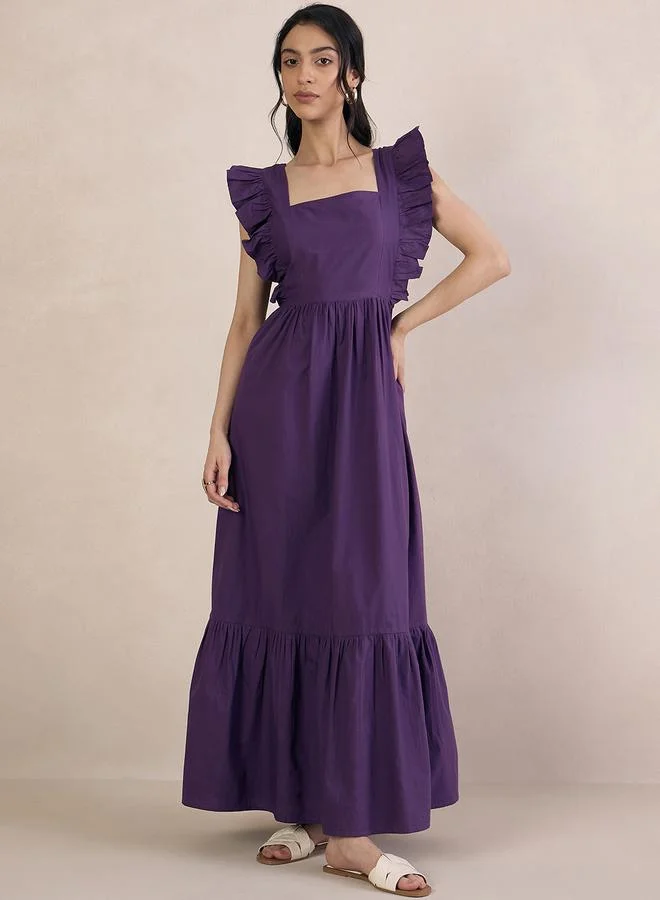 FEMELLA Poplin Tie-Up Back Ruffled Sleeve Maxi Dress by Styli | Best Price  Bahrain