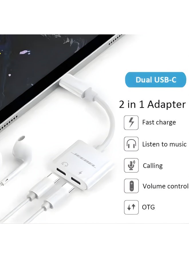 جيبيل محول USB-C ثنائي 2 في 1 مع منفذ سماعة USB-C ومنفذ شحن USB-C بسرعة ثابتة، معتمد من أبل ومتوافق مع جميع الأجهزة الحديثة بمدخل تايب سي - Image 2