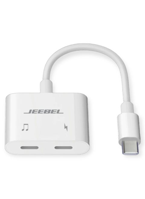 محول متعدد المنافذ من USB-C إلى منفذ سماعة USB-C ومنفذ شاحن USB-C بتوافق واسع للاجهزة 2 في 1