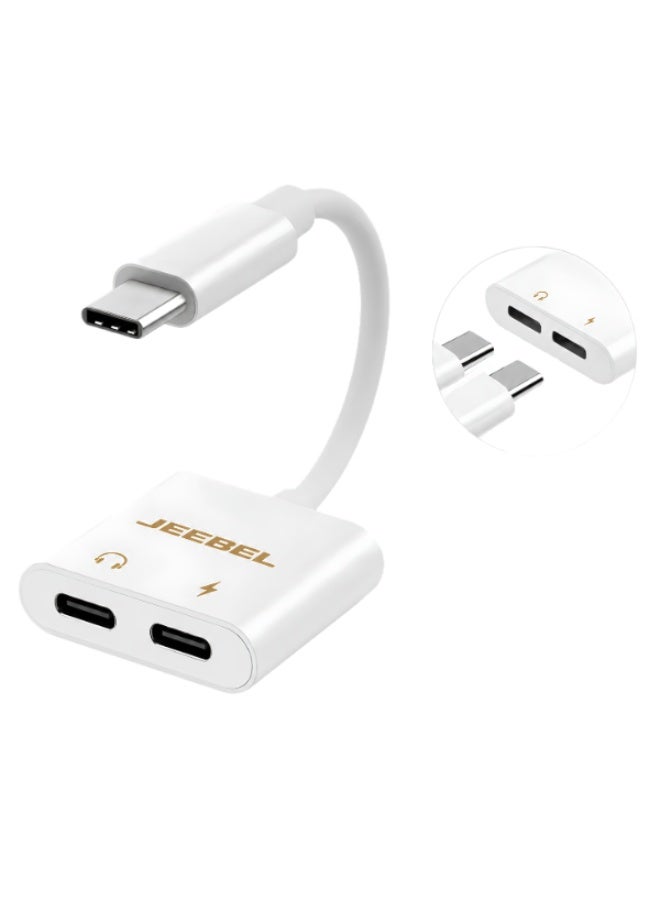 Jeebel USB-C 2-in-1 Adapter with USB-C Audio Port and USB-C Charging Port, Apple-Certified and Compatible with All Modern USB-C Devices - Image 1
