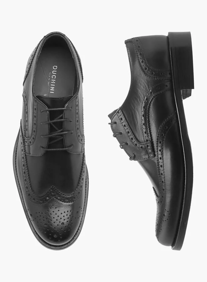 DUCHINI Men's Perforated Detail Lace-Up Derby Shoes