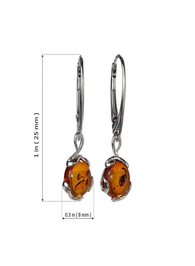HolidayGiftShops Amber Earrings - GIA Certified 925 Baltic Honey Amber Earrings, French Leverback Round Dangling Earrings - Sterling Silver Jewelry Collection - Image 3