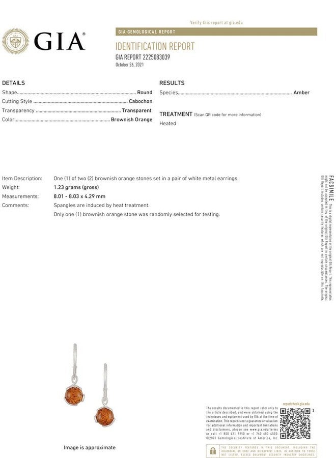 HolidayGiftShops Amber Earrings - GIA Certified 925 Baltic Honey Amber Earrings, French Leverback Round Dangling Earrings - Sterling Silver Jewelry Collection - Image 4