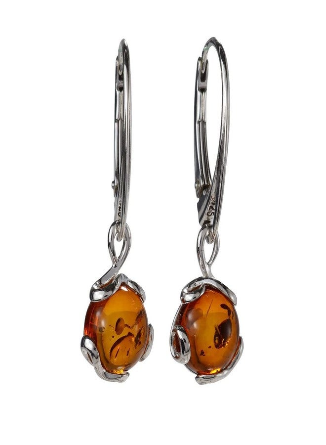HolidayGiftShops Amber Earrings - GIA Certified 925 Baltic Honey Amber Earrings, French Leverback Round Dangling Earrings - Sterling Silver Jewelry Collection - Image 1
