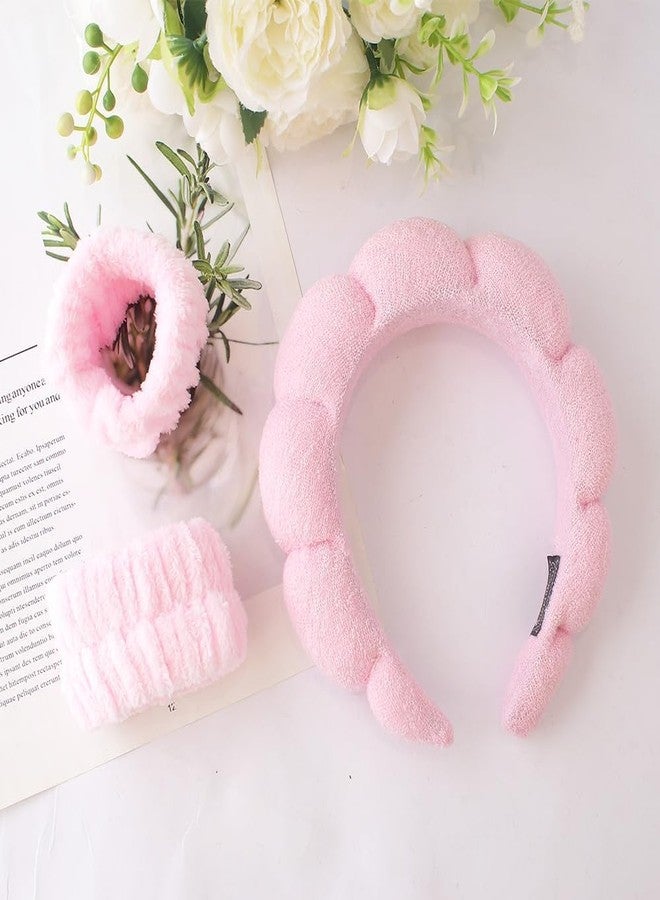 GOMNIK 3-Piece Microfiber Skincare Set - Makeup Headband with Face Wash Wristbands for Women - Soft Headband & Wristbands to Keep Hair & Sleeves Dry During Facial Care (Pink, Standard) - Image 3