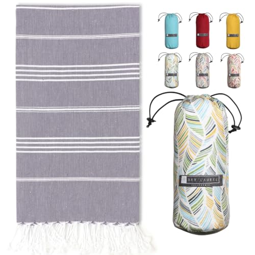BAY LAUREL Turkish Beach Towel with Travel Bag 39 x 71 Quick Dry Sand Free Lightweight Large Oversized Towels Light - Image 1