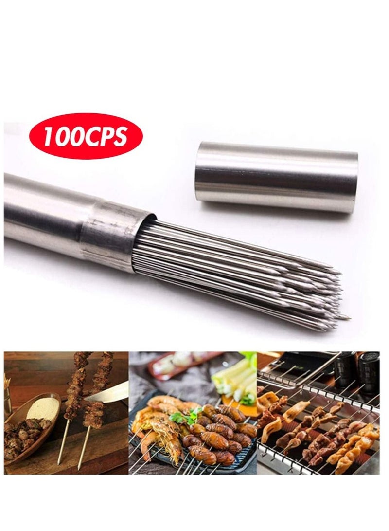 Barbecue Skewers for Grilling Stainless Steel BBQ Needle Sticks Metal Meat Shrimp Chicken Vegetable Outdoor Cooking 100PCS - Image 4