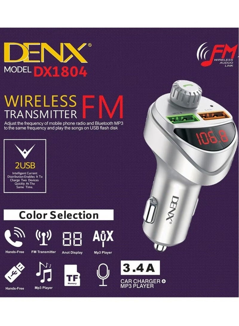 دينكس جهاز إرسال إف إم للسيارة، مشغل موسيقى بلوتوث، مكالمات بدون استخدام اليدين، شاحن سيارة بمنفذي يو إس بي، متوافق مع معظم الهواتف الذكية - Image 1