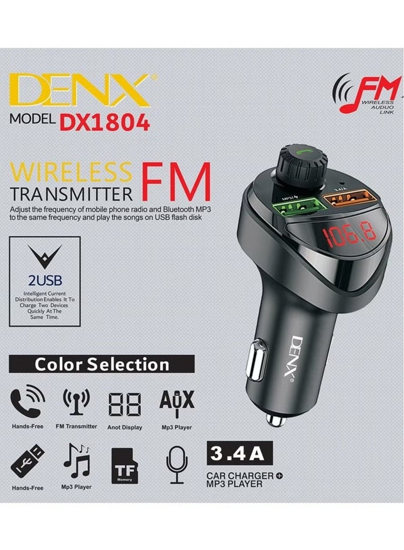 دينكس جهاز إرسال إف إم للسيارة، مشغل موسيقى بلوتوث، مكالمات بدون استخدام اليدين، شاحن سيارة بمنفذي يو إس بي، متوافق مع معظم الهواتف الذكية - Image 3