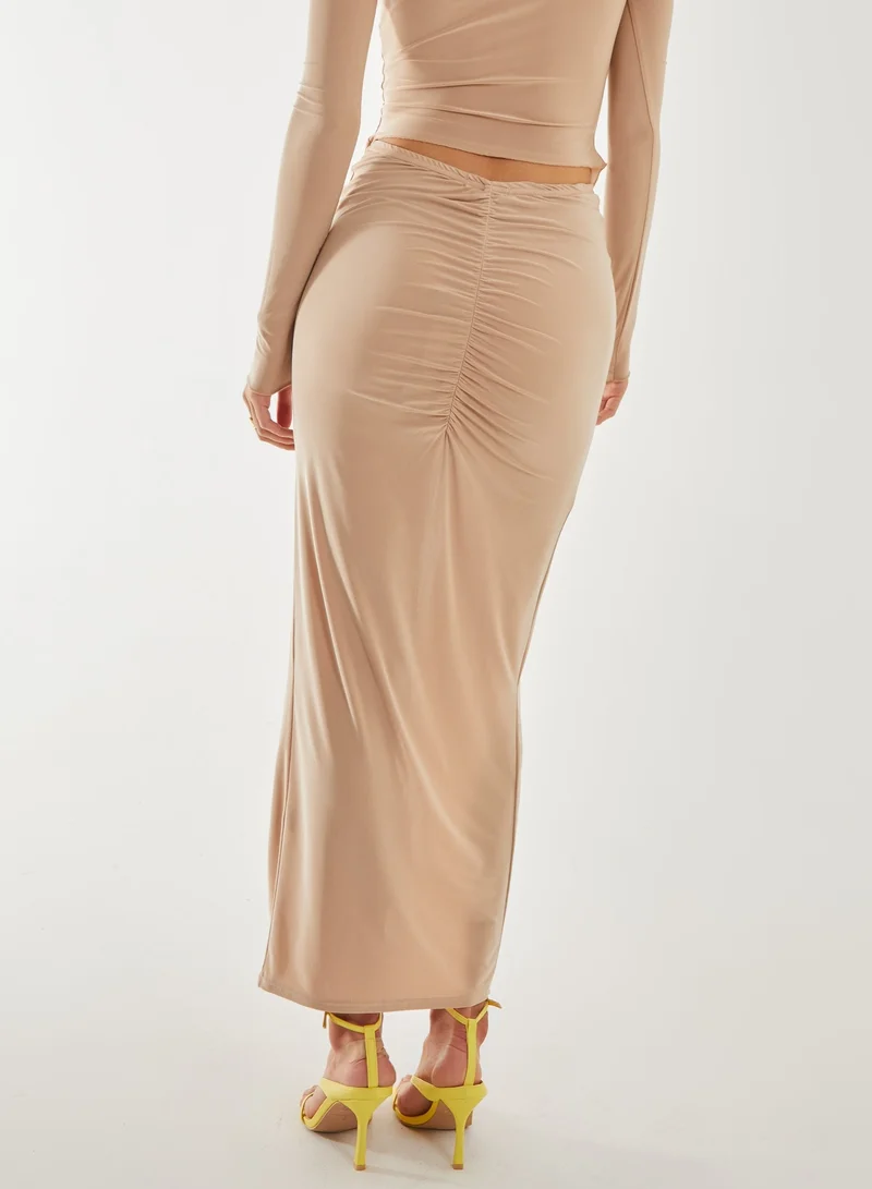 Pink Vanilla Slinky Ruched Maxi Skirt