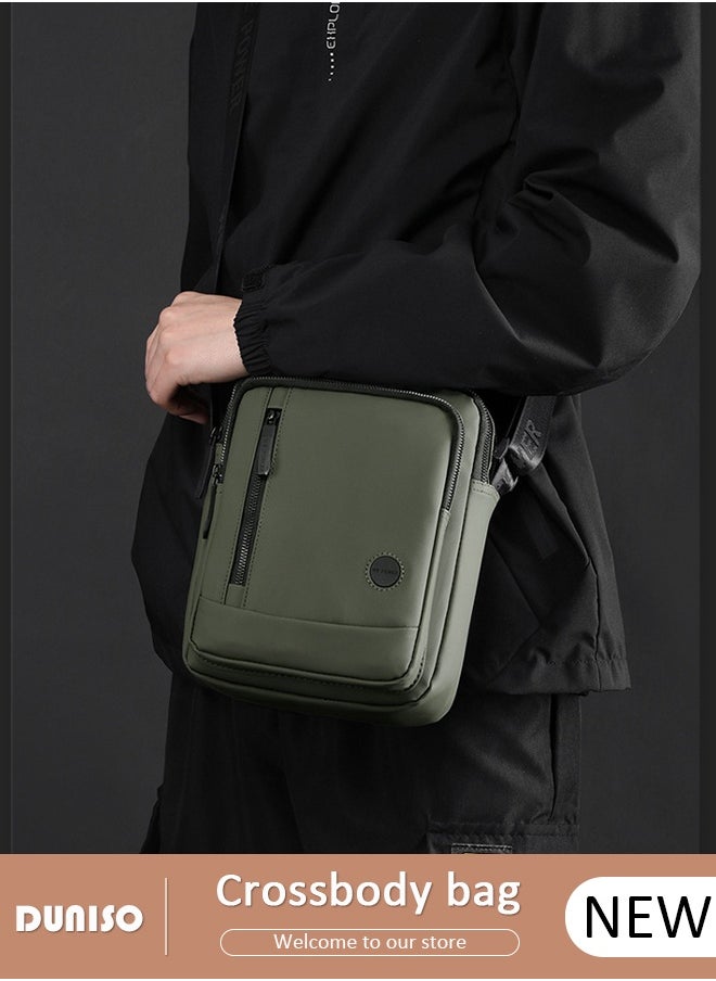 DUNISO - Mens Crossbody Bag Shoulder Bag with Adjustable Strap and Top Handle Multi-layer Functional New Trends Fashion Handbag Casual Daypack Small Shoulder Backpack for Men for Daily Commute & Short Trips,Green - Image 1