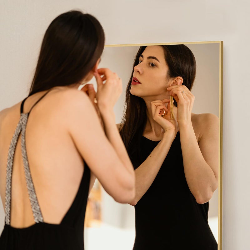 Aidoly Mirror Full Length, Upgraded 16"x59" Body Wall Mirrors with Shatter-Proof Glass, Floor Standing, Hanging or Leaning, Tall Mirror with Stand Aluminum Alloy Frame for Bedroom, Gold - Image 5