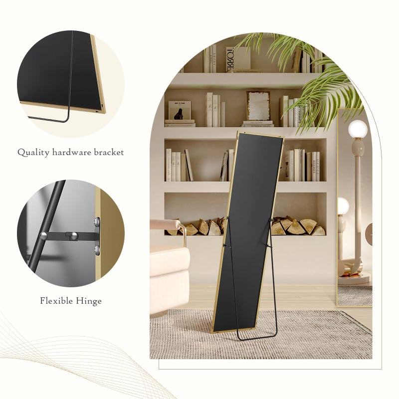 Aidoly Mirror Full Length, Upgraded 16"x59" Body Wall Mirrors with Shatter-Proof Glass, Floor Standing, Hanging or Leaning, Tall Mirror with Stand Aluminum Alloy Frame for Bedroom, Gold - Image 4