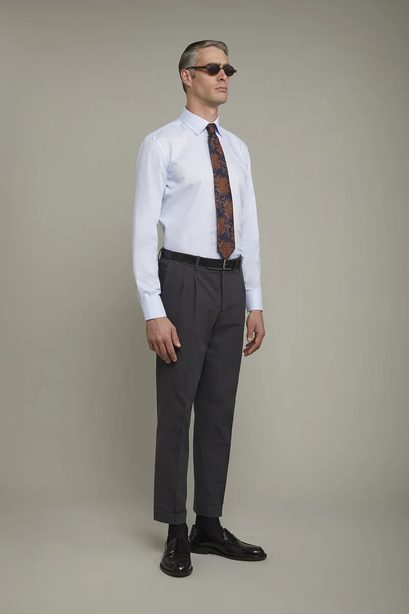 دوبل غانغر Men's shirt classic collar 100% cotton lightweight oxford fabric regular fit - Sky