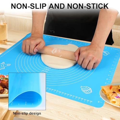 LIMNUO Silicone Baking Mat, Extra Thick Large Non Stick Pastry Mat Sheet for Dough Pie Crust Rolling Mats (Blue, M-16''(W)*20''(L)) - Image 4