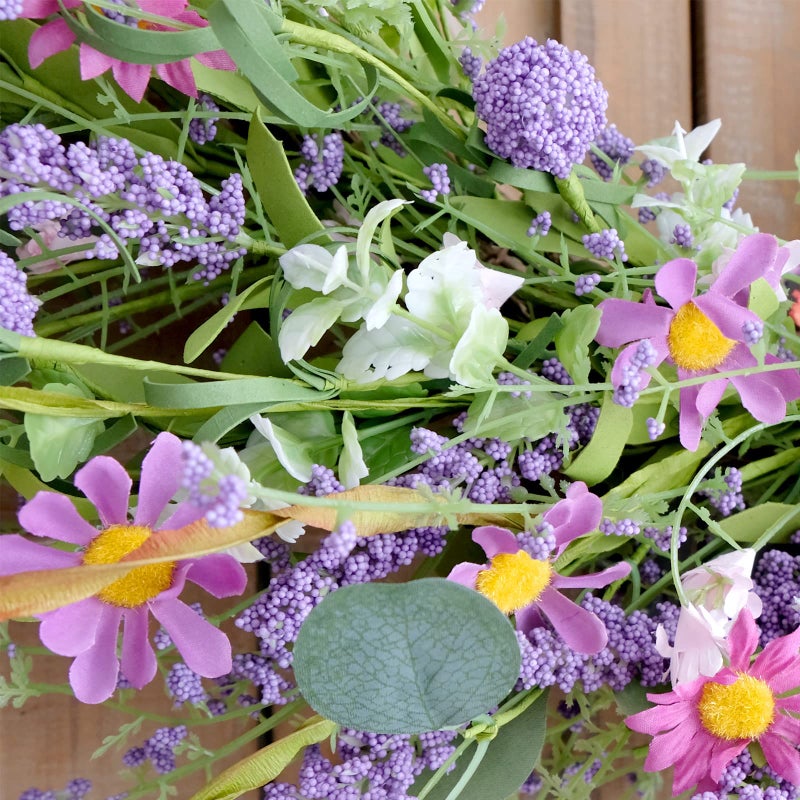 Bibelot 22 Inch Purple Flower Wreath - Spring/Summer Artificial Wildflowers & Green Leaves for Front Door, Indoor/Outdoor - Image 5