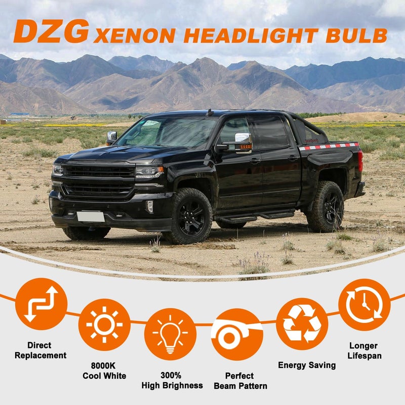 DZG D5S HID Headlight Bulbs for 2016 2017 2018 Chevy Silverado 1500 WT LS LT 2015-2018 GMC Sierra 1500 2500 3500 HD, 8000K Cool White 35W Metal Base Xenon Replacement High Low Beam Bulb, Pack of 2 - Image 5