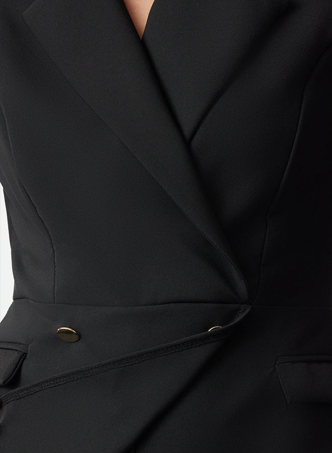 trendyol Black Jacket Collar Button Closure Mini Jumpsuit - Image 3