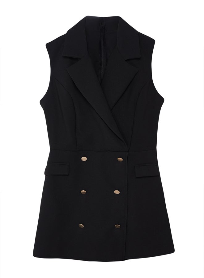 trendyol Black Jacket Collar Button Closure Mini Jumpsuit - Image 5