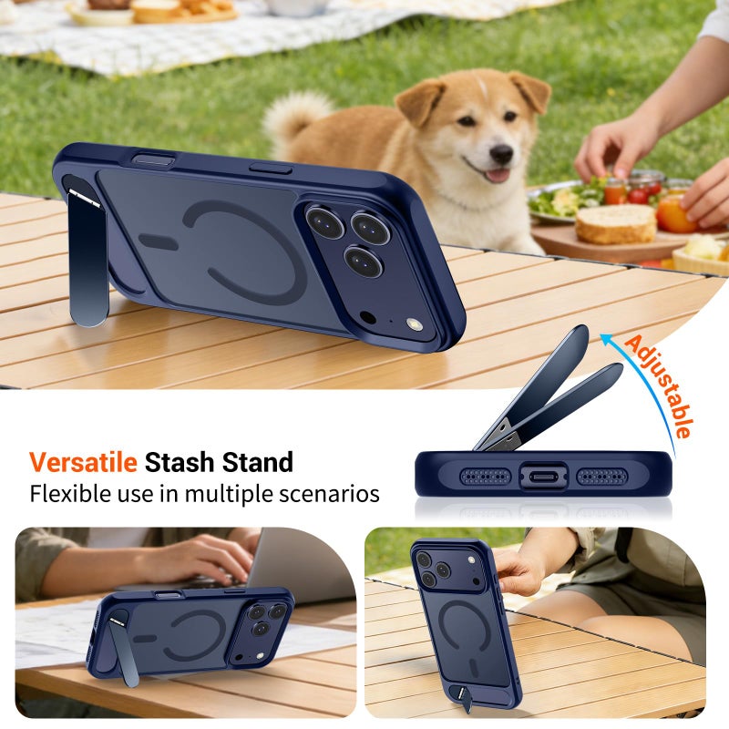 SUPFINE Magnetic for iPhone 17 Pro Max Case (Built-in Invisible Kickstand)(Compatible with MagSafe)(Military Grade Drop Protection) Translucent Matte Shockproof Phone Cover,Deep Blue - Image 5