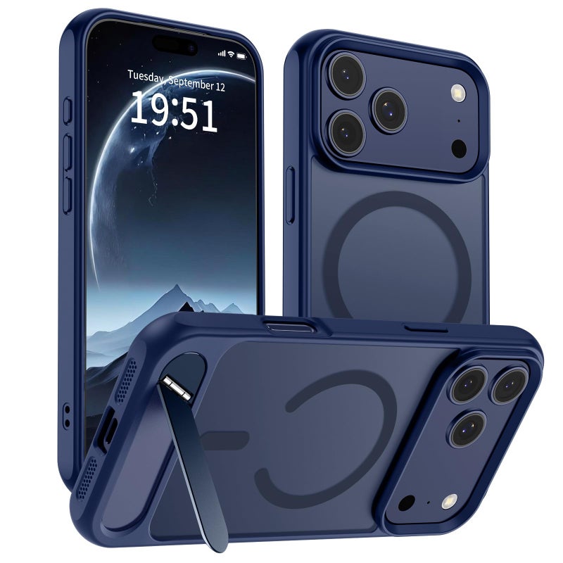 SUPFINE Magnetic for iPhone 17 Pro Max Case (Built-in Invisible Kickstand)(Compatible with MagSafe)(Military Grade Drop Protection) Translucent Matte Shockproof Phone Cover,Deep Blue - Image 1