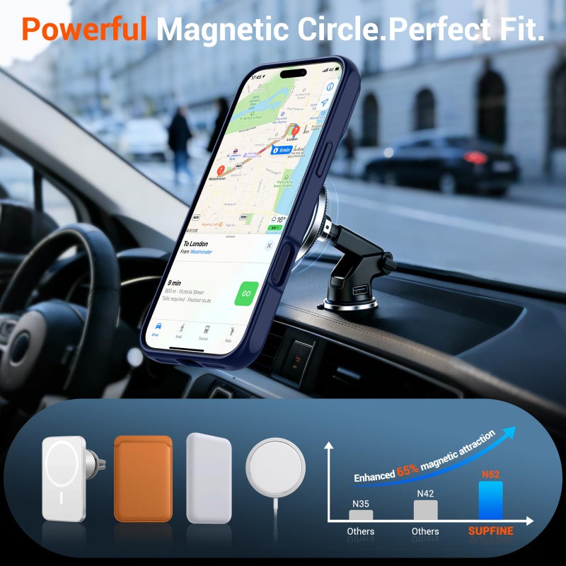 SUPFINE Magnetic for iPhone 17 Pro Max Case (Built-in Invisible Kickstand)(Compatible with MagSafe)(Military Grade Drop Protection) Translucent Matte Shockproof Phone Cover,Deep Blue - Image 3