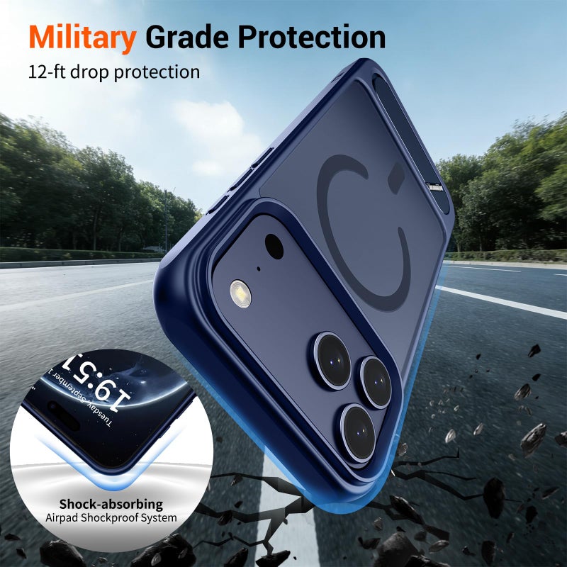 SUPFINE Magnetic for iPhone 17 Pro Max Case (Built-in Invisible Kickstand)(Compatible with MagSafe)(Military Grade Drop Protection) Translucent Matte Shockproof Phone Cover,Deep Blue - Image 4