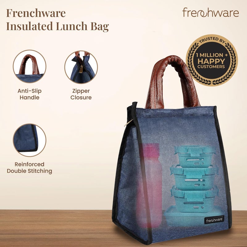 Frenchware Insulated Lunch Bag (8 Litre, Navy Blue), Office Tiffin Bags for Men and Women, Hot & Cold Travel Lunch Box for Men, Tiffin Box & Bottles, Lunch Bag for Office, Picnic Bag (Navy Blue) - Image 2
