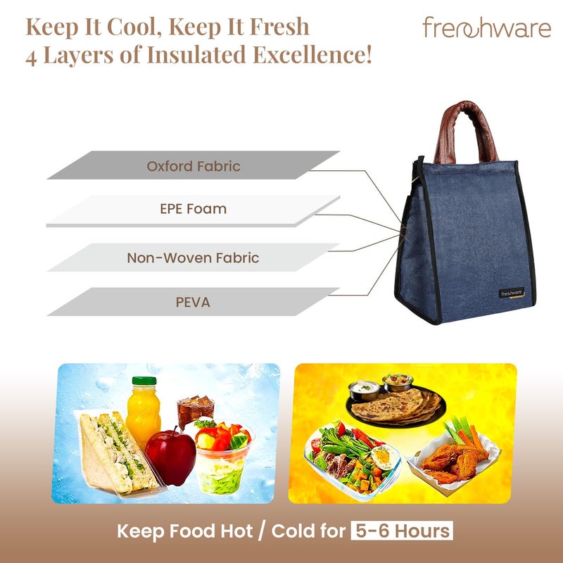 Frenchware Insulated Lunch Bag (8 Litre, Navy Blue), Office Tiffin Bags for Men and Women, Hot & Cold Travel Lunch Box for Men, Tiffin Box & Bottles, Lunch Bag for Office, Picnic Bag (Navy Blue) - Image 4