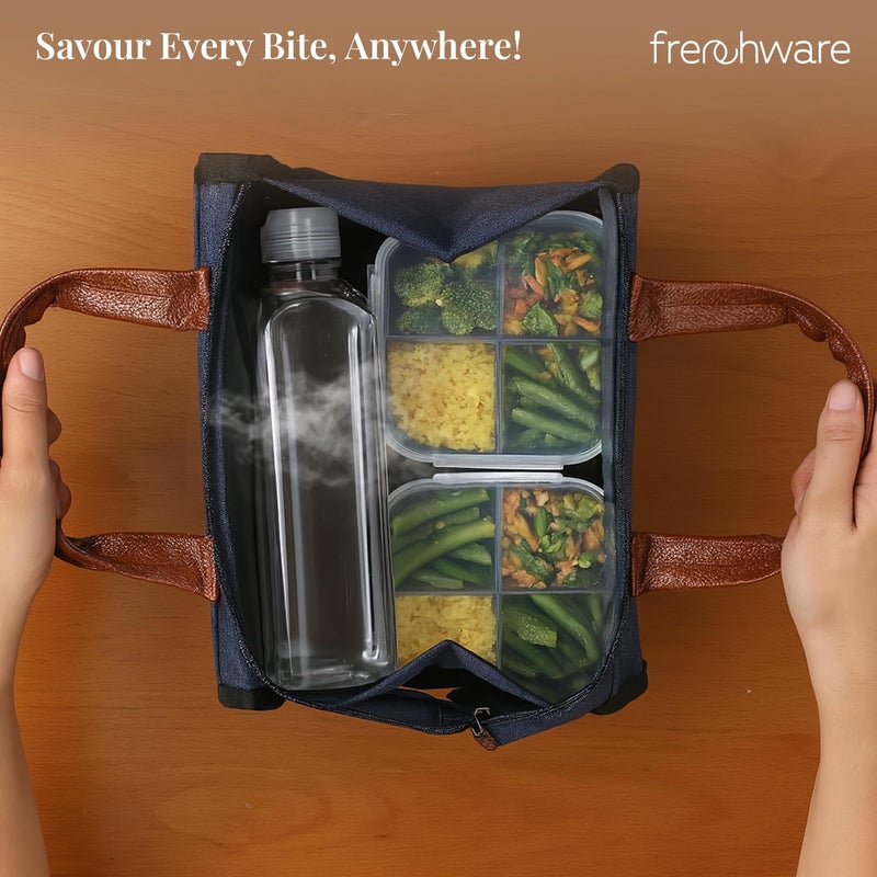 Frenchware Insulated Lunch Bag (8 Litre, Navy Blue), Office Tiffin Bags for Men and Women, Hot & Cold Travel Lunch Box for Men, Tiffin Box & Bottles, Lunch Bag for Office, Picnic Bag (Navy Blue) - Image 3