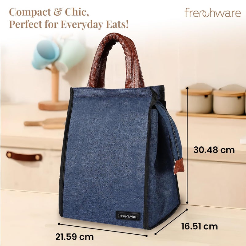 Frenchware Insulated Lunch Bag (8 Litre, Navy Blue), Office Tiffin Bags for Men and Women, Hot & Cold Travel Lunch Box for Men, Tiffin Box & Bottles, Lunch Bag for Office, Picnic Bag (Navy Blue) - Image 5