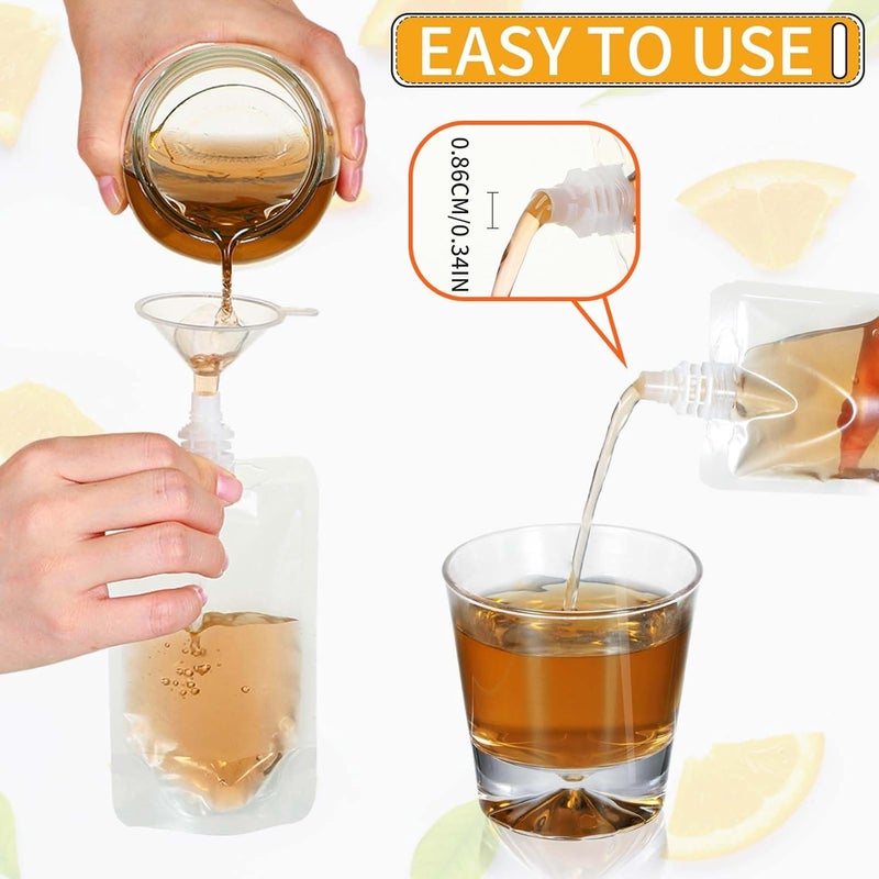 Meanplan 100 Pcs Plastic Pouches Bulk Reusable Squeeze Pouches Clear Plastic Juice Leak Proof Bags with Funnel for Party Favors Supplies(13 oz,Straight Mouth) - Image 3
