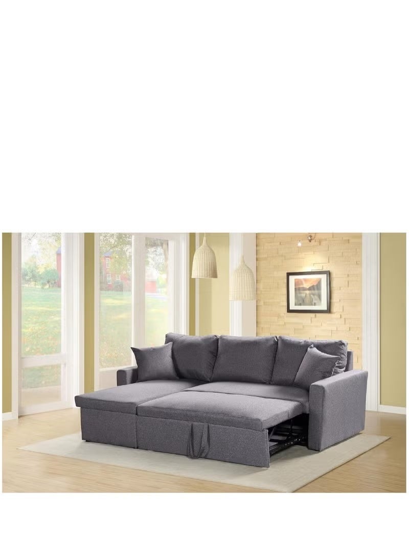 Al Zakharef Furniture 3-Seater Diwan Sofa Cum Bed with Storage – Convertible L-Shape Sofa Bed with Cushions, Fabric & Foam Comfort, Modern Living Room Furniture (Grey, 210×160×95 cm) - Image 1