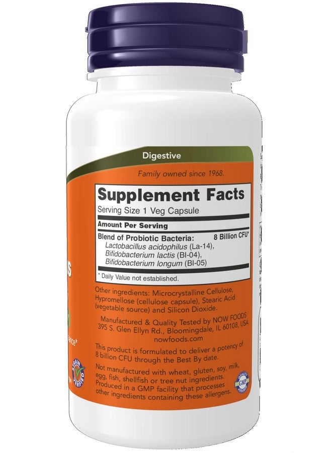 now Supplements 8 Billion Acidophilus & Bifidus Dairy Soy And Gluten Free Strain Verified 120 Veg Capsules - Image 2