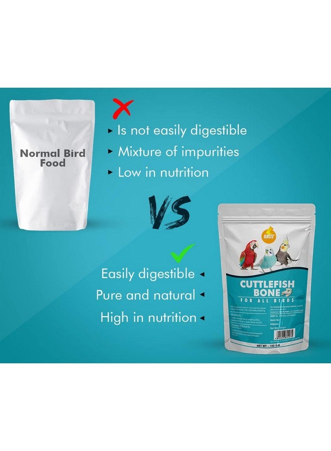 Boltze عظمة الحبار للطيور، غنية بالكالسيوم للعصافير، البادجي، الكونيور، طيور الحب، الكوكتيل، الرمادي الأفريقي، الببغاء، الكوكاتو لجميع مراحل الحياة، 100 جرام، أبيض - Image 5