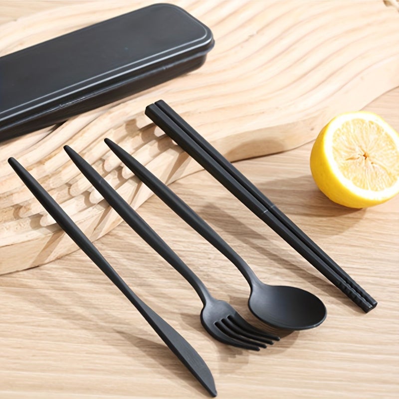Black 32Pcs Tableware Set Made of Food Grade PP Material for Home Restaurant and Outdoor Use Including Knives Forks Spoons Chopsticks Cups and Bowls - Image 4