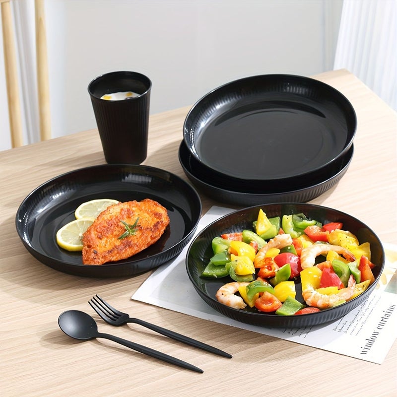 Black 32Pcs Tableware Set Made of Food Grade PP Material for Home Restaurant and Outdoor Use Including Knives Forks Spoons Chopsticks Cups and Bowls - Image 5