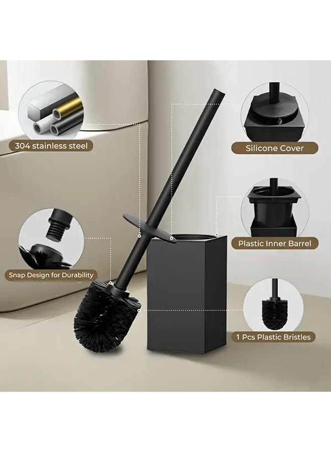 Black Long Handle Square Toilet Brush With 360 Rotating No Dead Spot Cleaning And Removable Stainless Steel Floor Standing Holder - Image 4