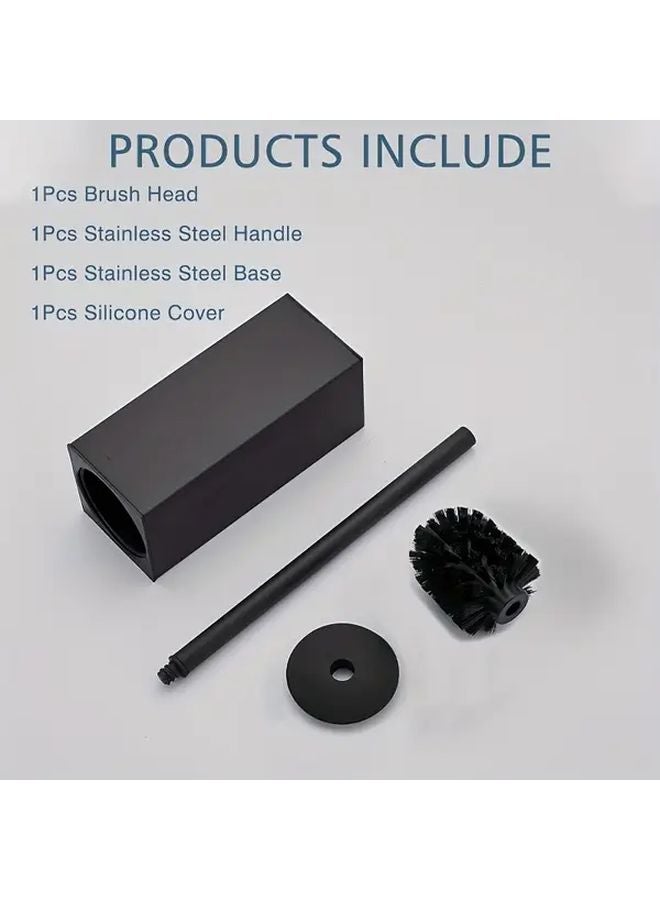 Black Long Handle Square Toilet Brush With 360 Rotating No Dead Spot Cleaning And Removable Stainless Steel Floor Standing Holder - Image 2