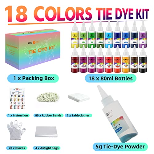HTVRONT Tie Dye Kit for Kids and Adults - 18 Colors 80ML Pre-Filled Bottles Permanent Non-Toxic Tye Dye Kits for Clothing T-Shirt Fabric Textile Craft Party Handmade Project(Just Add Water) - Image 5