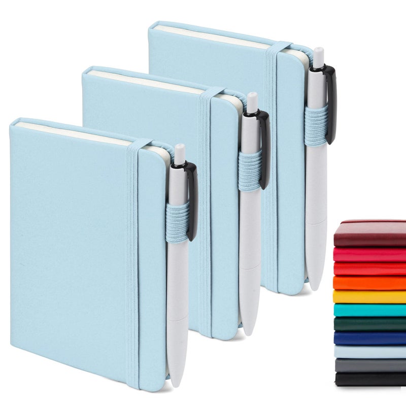 feela 3 Pack Pocket Small Notebook Journals, Mini Cute Memo Notepad Hardcover College Ruled Lined Journals with Pen Holder for Women Girls Office School, with 3 Black Pens, 3.5â€x 5.5â€, A6, Light Blue - Image 1