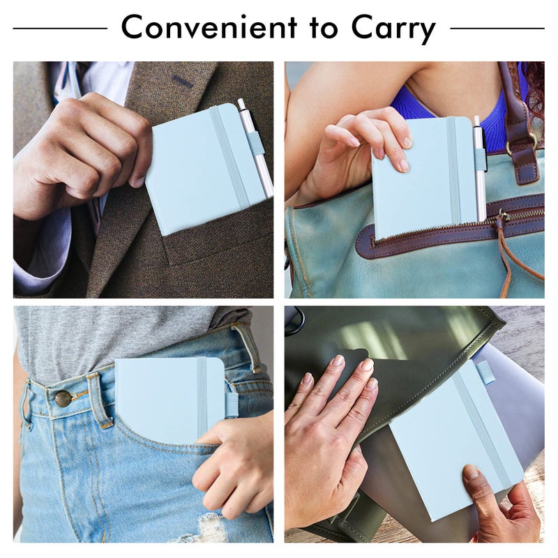 feela 3 Pack Pocket Small Notebook Journals, Mini Cute Memo Notepad Hardcover College Ruled Lined Journals with Pen Holder for Women Girls Office School, with 3 Black Pens, 3.5â€x 5.5â€, A6, Light Blue - Image 5