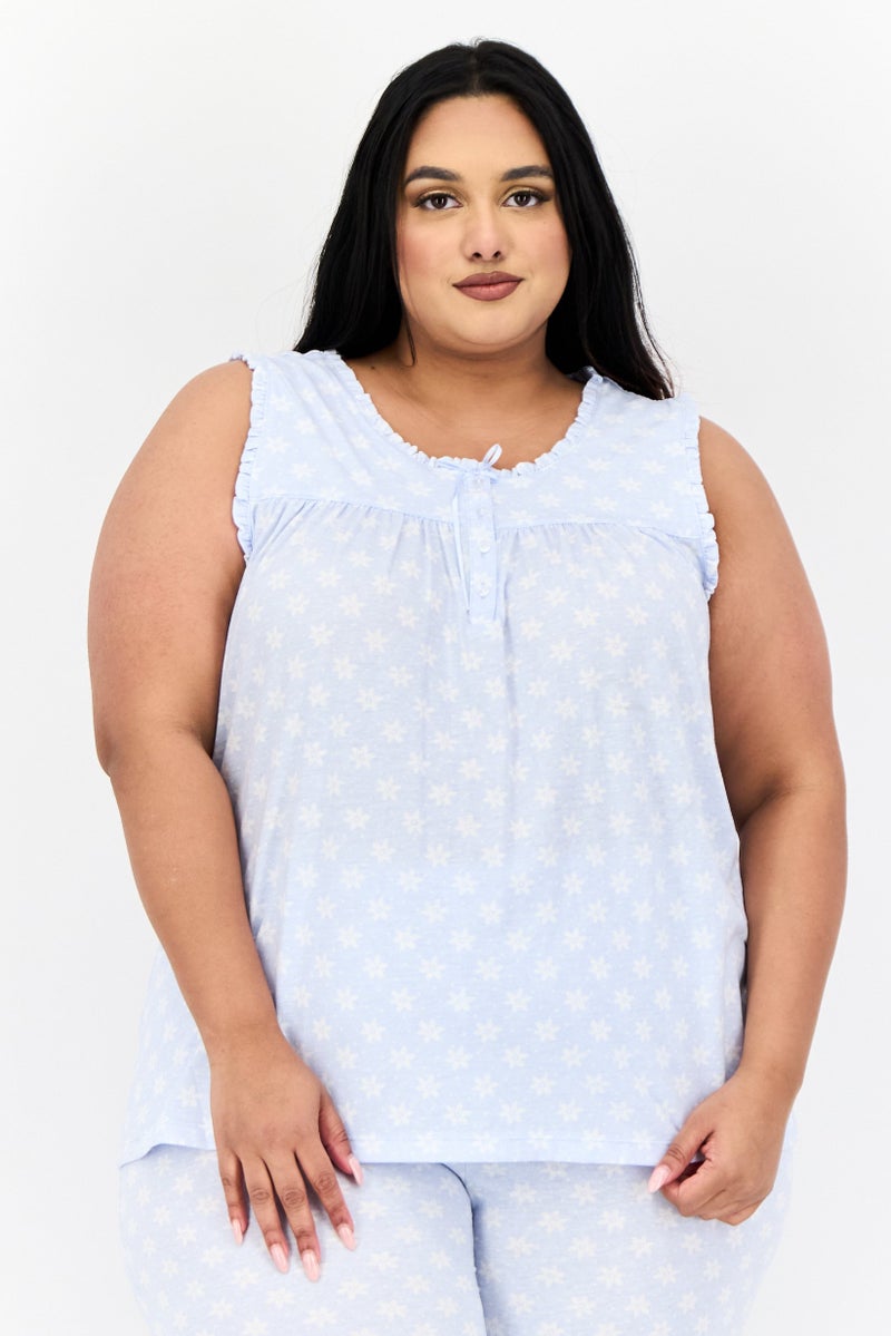 Celestial Dreams Women 2 Piece Floral Print Top And Bottom Pajama Set, Light Blue - Image 2