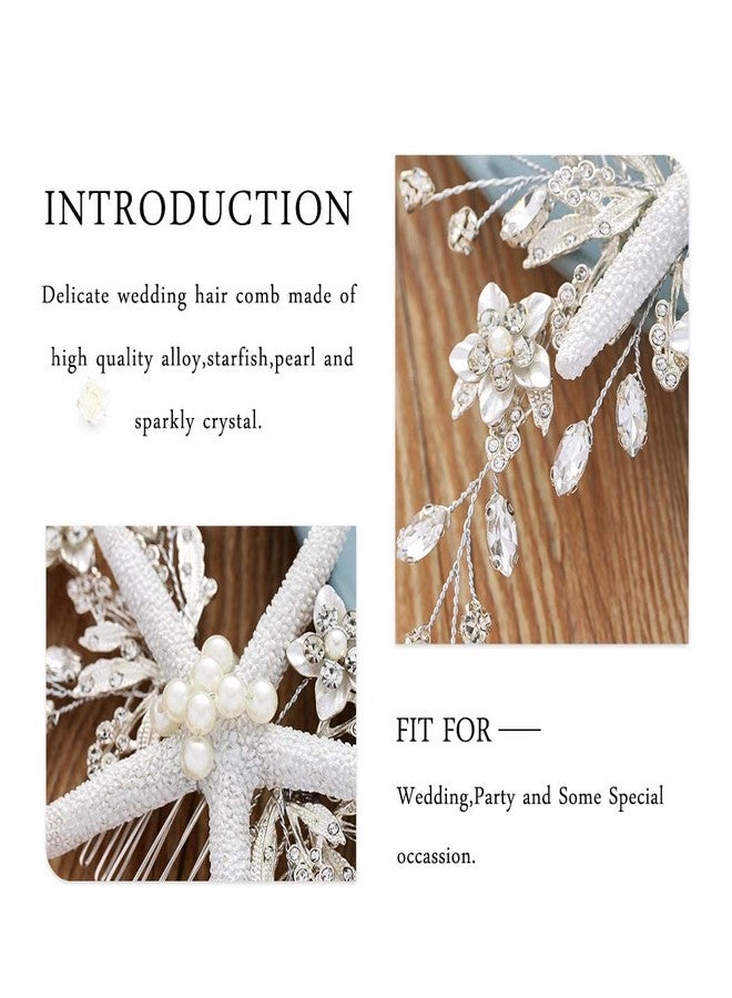 Casdre Starfish Bride Wedding Hair Comb Silver Crystal Bridal Hair Piece Pearl Beach Wedding Hair Accessories for Women and Girls - Image 3
