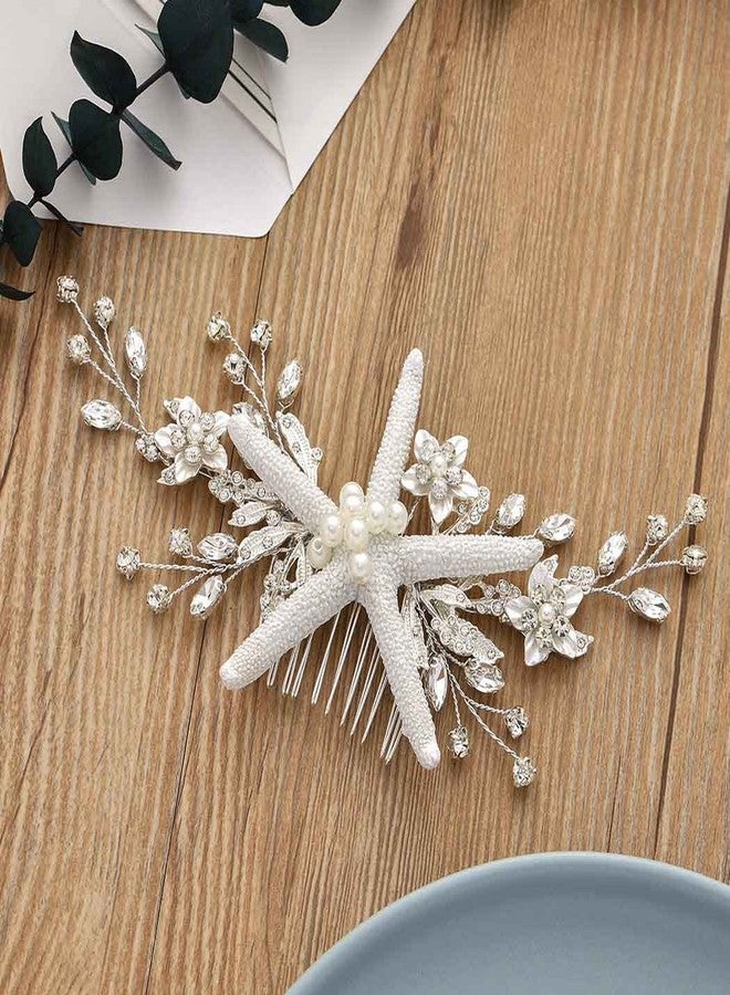 Casdre Starfish Bride Wedding Hair Comb Silver Crystal Bridal Hair Piece Pearl Beach Wedding Hair Accessories for Women and Girls - Image 5