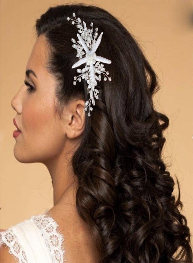 Casdre Starfish Bride Wedding Hair Comb Silver Crystal Bridal Hair Piece Pearl Beach Wedding Hair Accessories for Women and Girls - Image 4